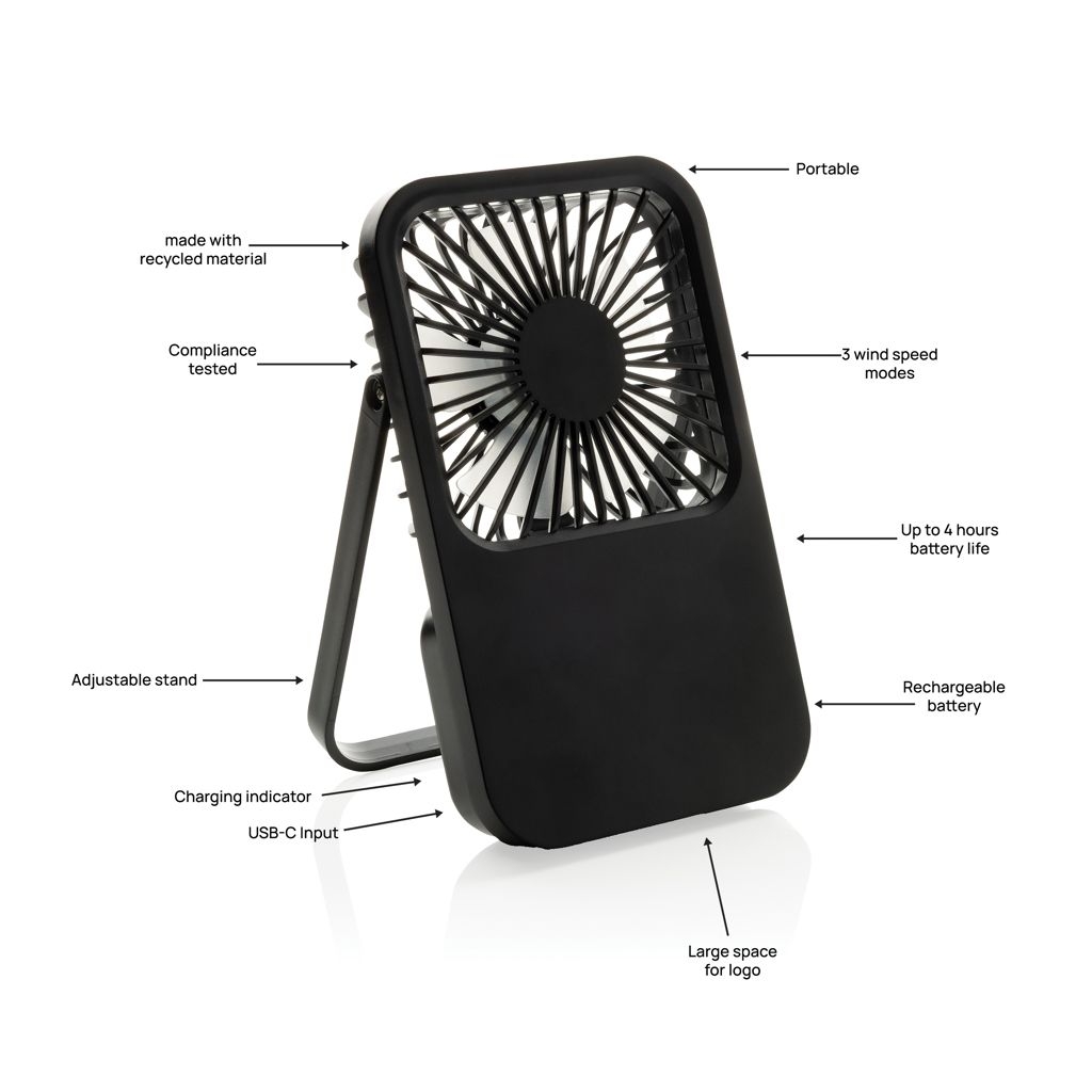 XDP457_08-01Aervina wiederaufladbarer Tischventilator aus RCS rec. ABS_ schwarz