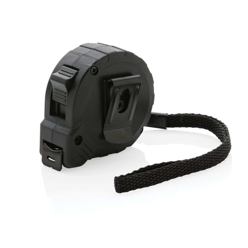 XDP112_12-13m_16mm Massband mit Stop-Taste aus RCS recycelt. Kunststoff_ schwarz