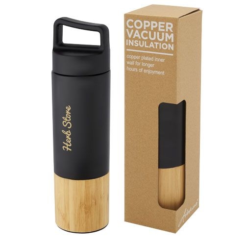 PF100669-2Torne 540 ml Kupfer-Vakuum Isolierflasche mit Bambus Aussenwand_ schwarz