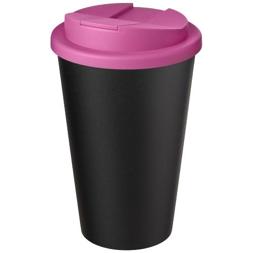 PF210425-21Americano® Eco 350 ml recycelter Becher mit auslaufsicherem Deckel_ rosa_schwarz PF210425-21Americano® Eco 350 ml recycelter Becher mit auslaufsicherem Deckel_ rosa_schwarz