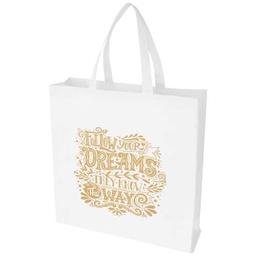 PF130106-1EcoSeal GRS-recycelte Nonwoven Tragetasche mit Zeitenfalten 12 L_ weiss