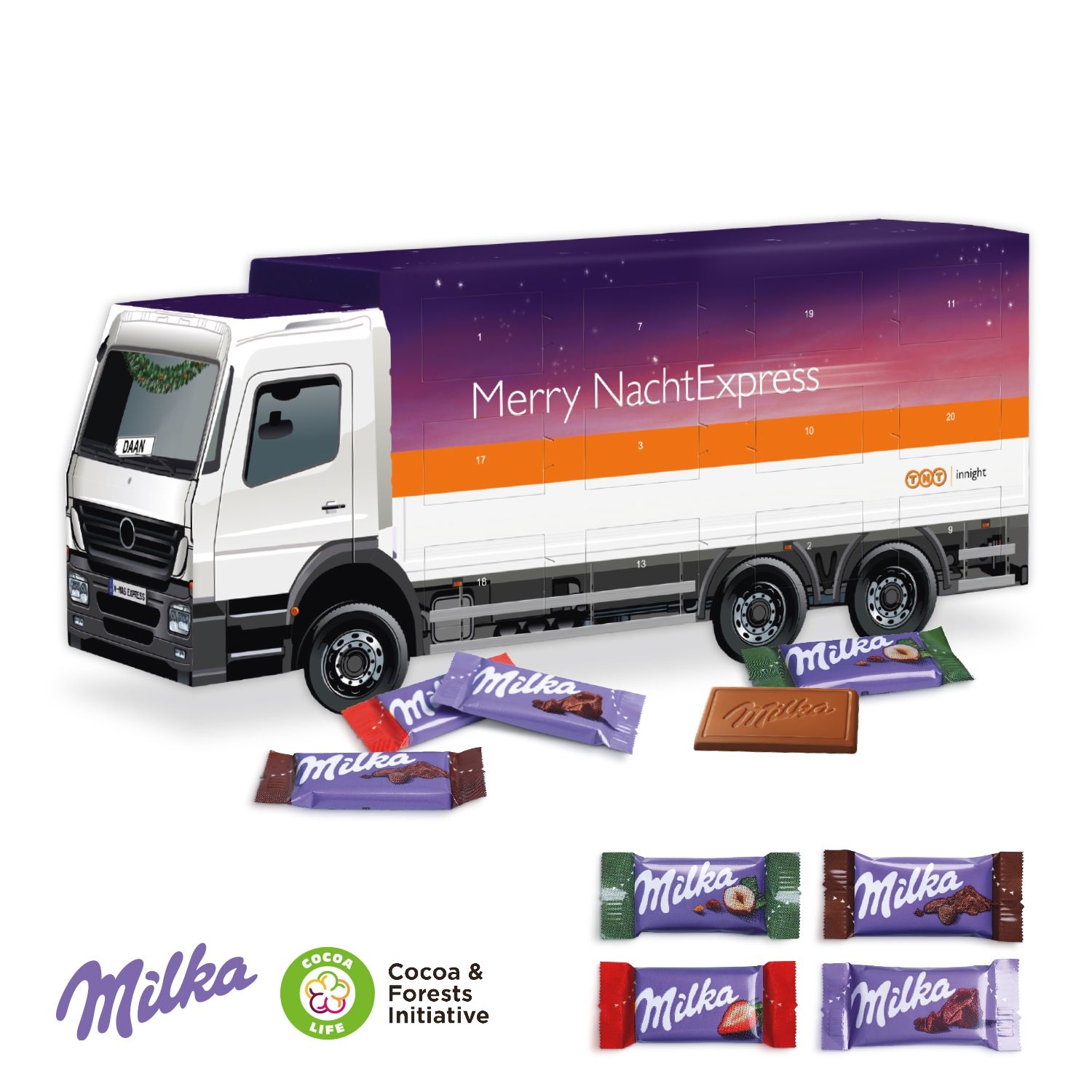 CD95179-013D Adventskalender _LKW_ mit Milka Schokolade_ Motiv-Vorlage