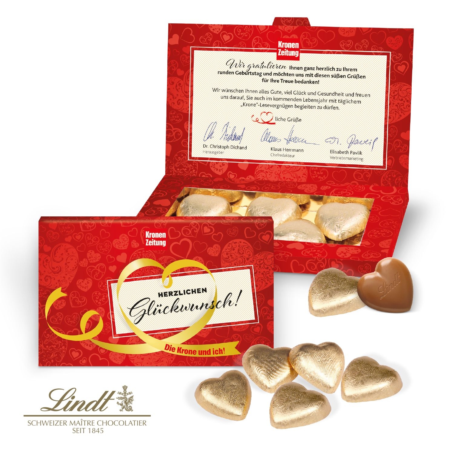 CD91225Praesentbox Business mit Lindt Schokoherzen