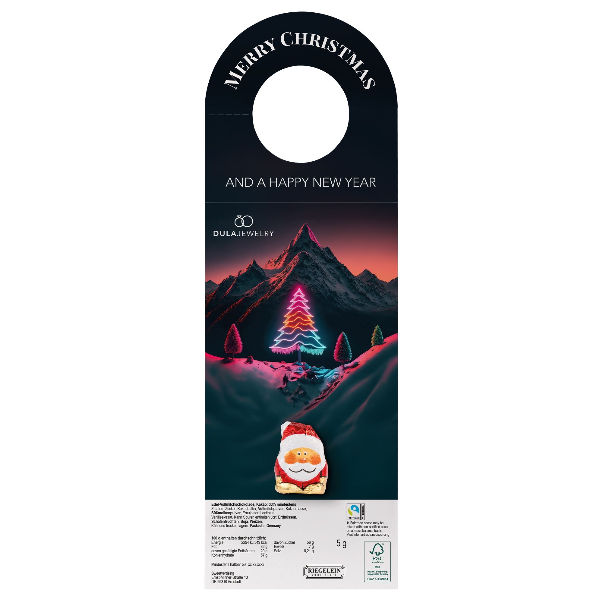 JG20053-1Werbeanhaenger mit Weihnachtsmann_ Mini-Schoko Weihnachtsmann