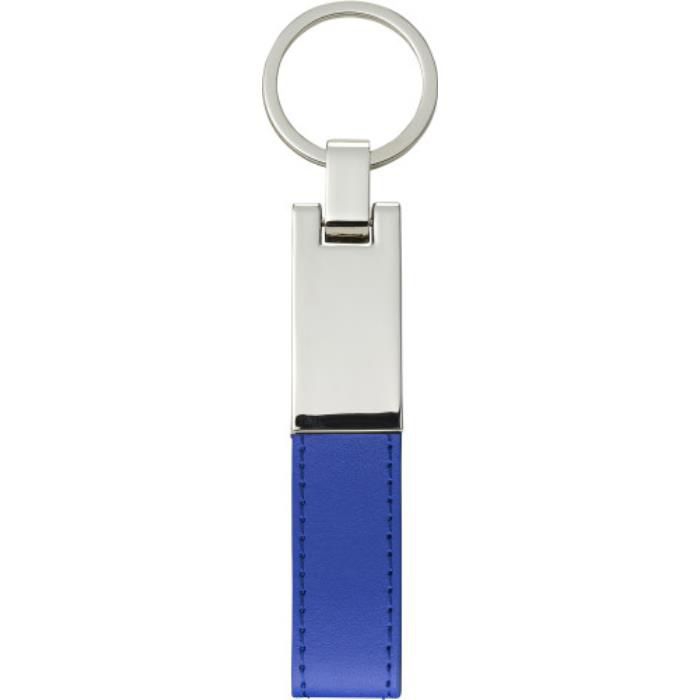 Schlüsselanhänger mit Stahlplatte und Kunsstofflasche Keon, Kobaltblau