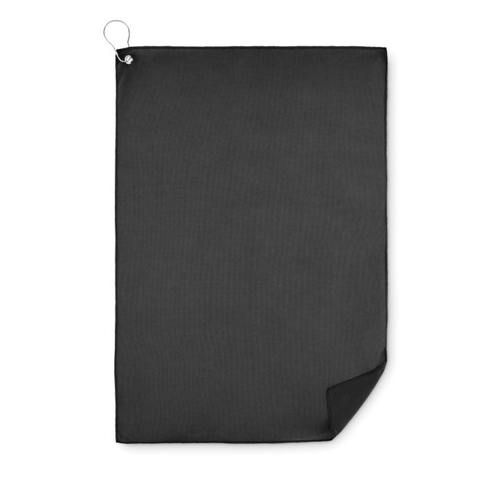 MO6526-03Towgo RPET-Golfhandtuch mit Haken_ Schwarz