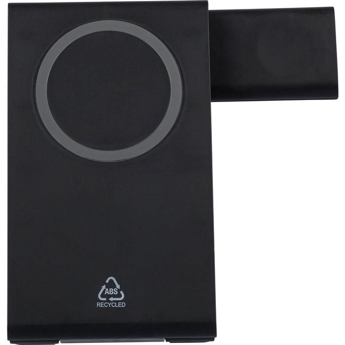 GI1351337-01Recyceltes ABS 3-in-1 magnetisches kabelloses Ladegeraet Valerio_ schwarz