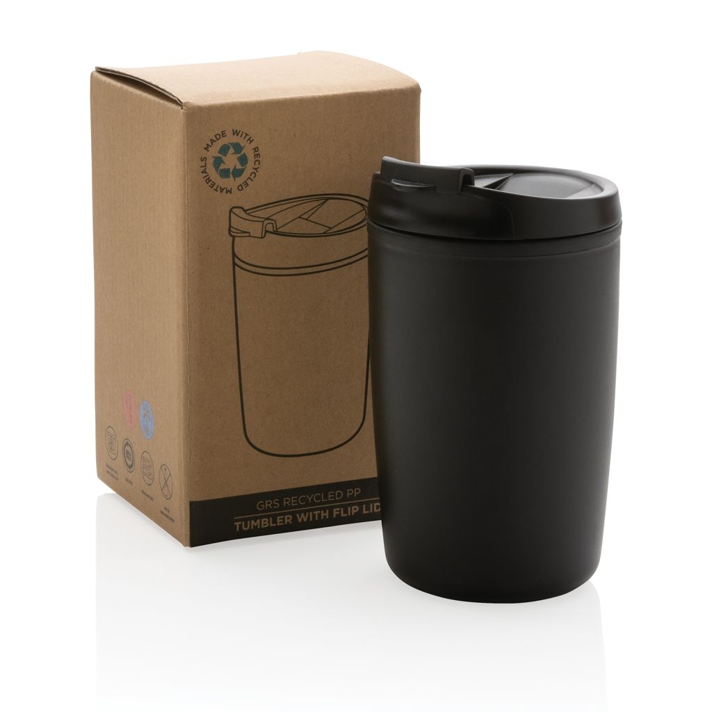 XDP433.08-1GRS recycelter PP-Becher mit Flip-Deckel_ schwarz