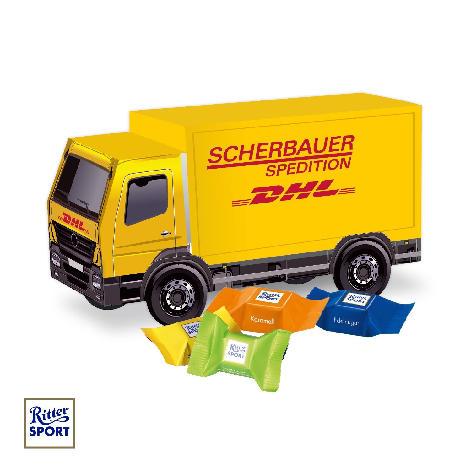 CD916743D Praesent LKW mit Ritter SPORT Schokowuerfel