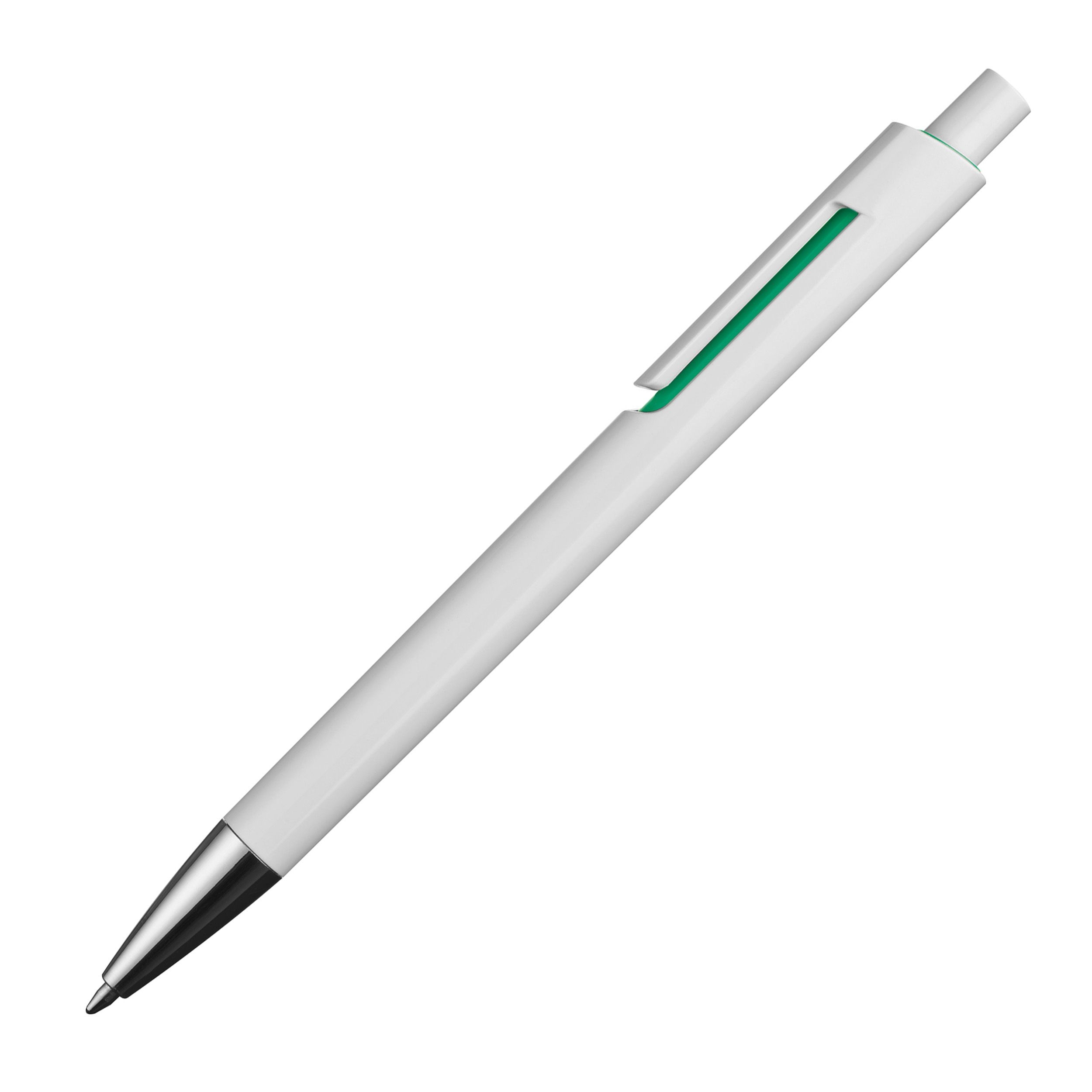 MA13537-09Weisser Kugelschreiber mit farbigen Applikationen _ gruen