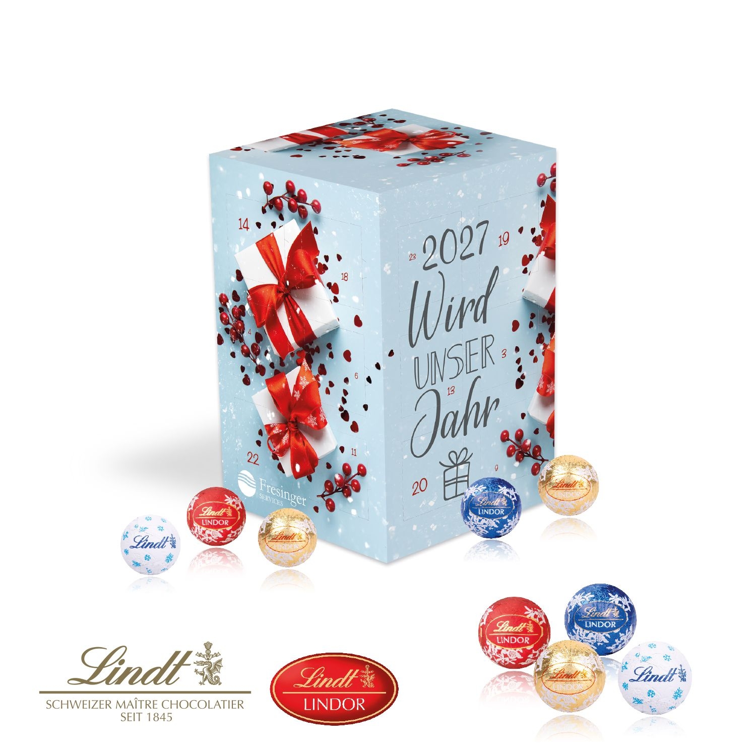 CD95371-02Adventskalender Cube _XL_ mit Lindt Schokolade_ Individuelles Motiv