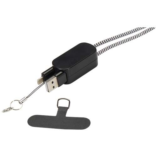 PF124494-4Anser Smartphone Lanyard aus recyceltem Kunststoff mit 27 W 5-in-1 integriertem Kabel_ schwarz