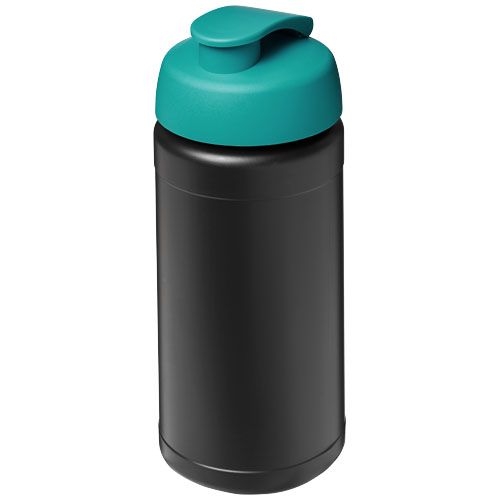 PF210461-12Baseline 500 ml recycelte Sportflasche mit Klappdeckel _ schwarz_aquablau