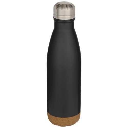 PF100892-3Cove 500 ml doppelwandige_ vakuumisolierte Trinkflasche aus Edelstahl mit Korkdetails_ schwarz