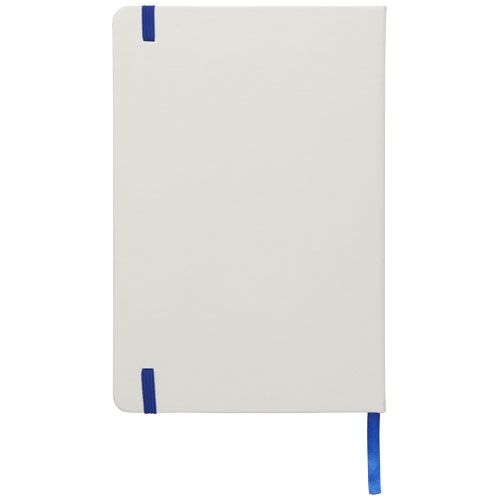 PF107135-2Spectrum weisses A5 Notizbuch mit farbigem Gummiband_ weiss_royalblau