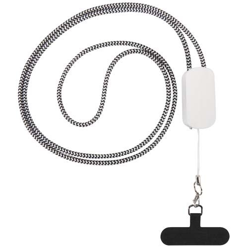 PF124494-1Anser Smartphone Lanyard aus recyceltem Kunststoff mit 27 W 5-in-1 integriertem Kabel_ weiss