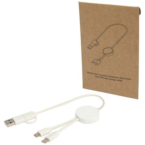 PF124427-1Citala 30 cm 5-in-1 Kabel aus recyceltem Kunststoff fuer Datenuebertragung und 27W Schnellladung_ weiss