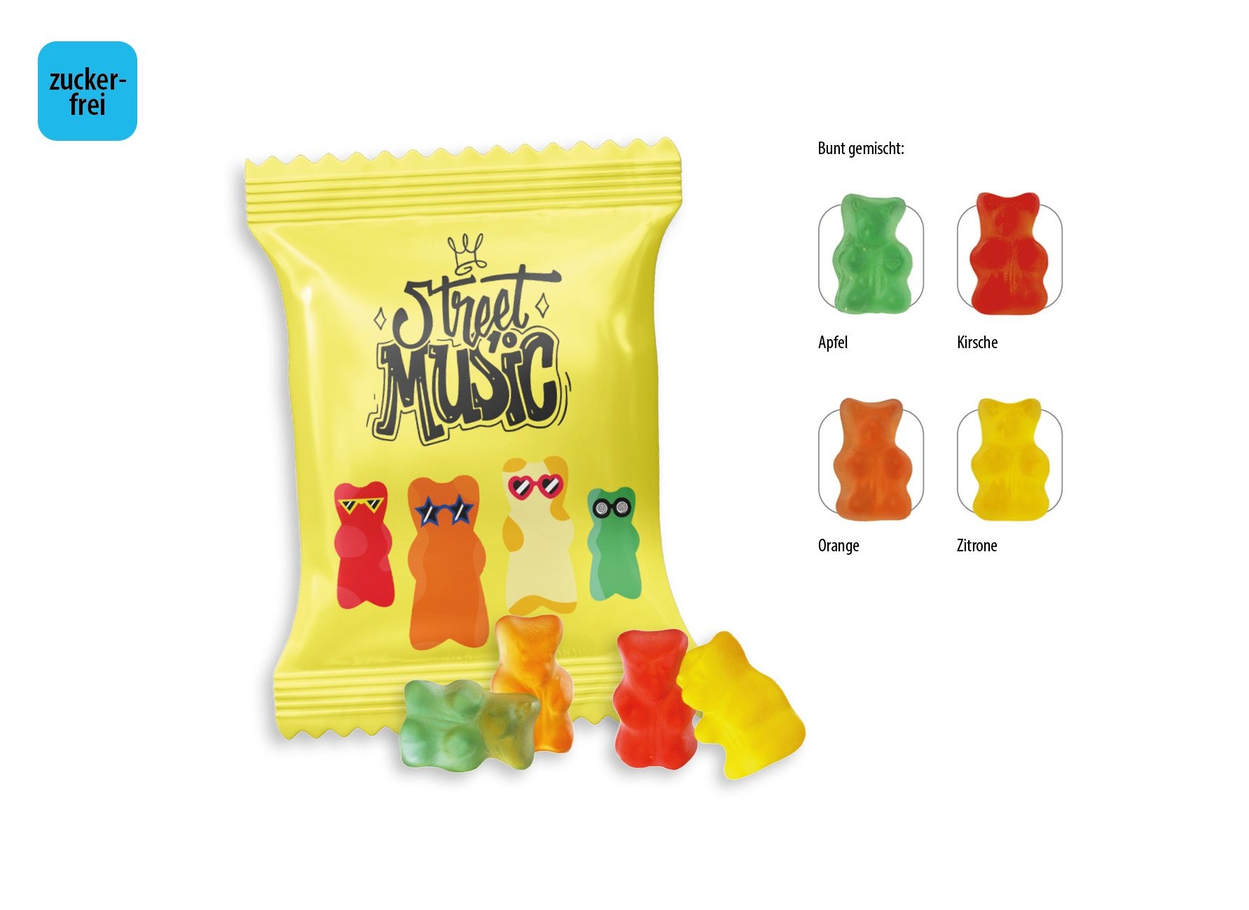 SW0462-1Gummibaerchen zuckerfrei Werbetuete_Gummibaerchen zuckerfrei_ Folie weiss