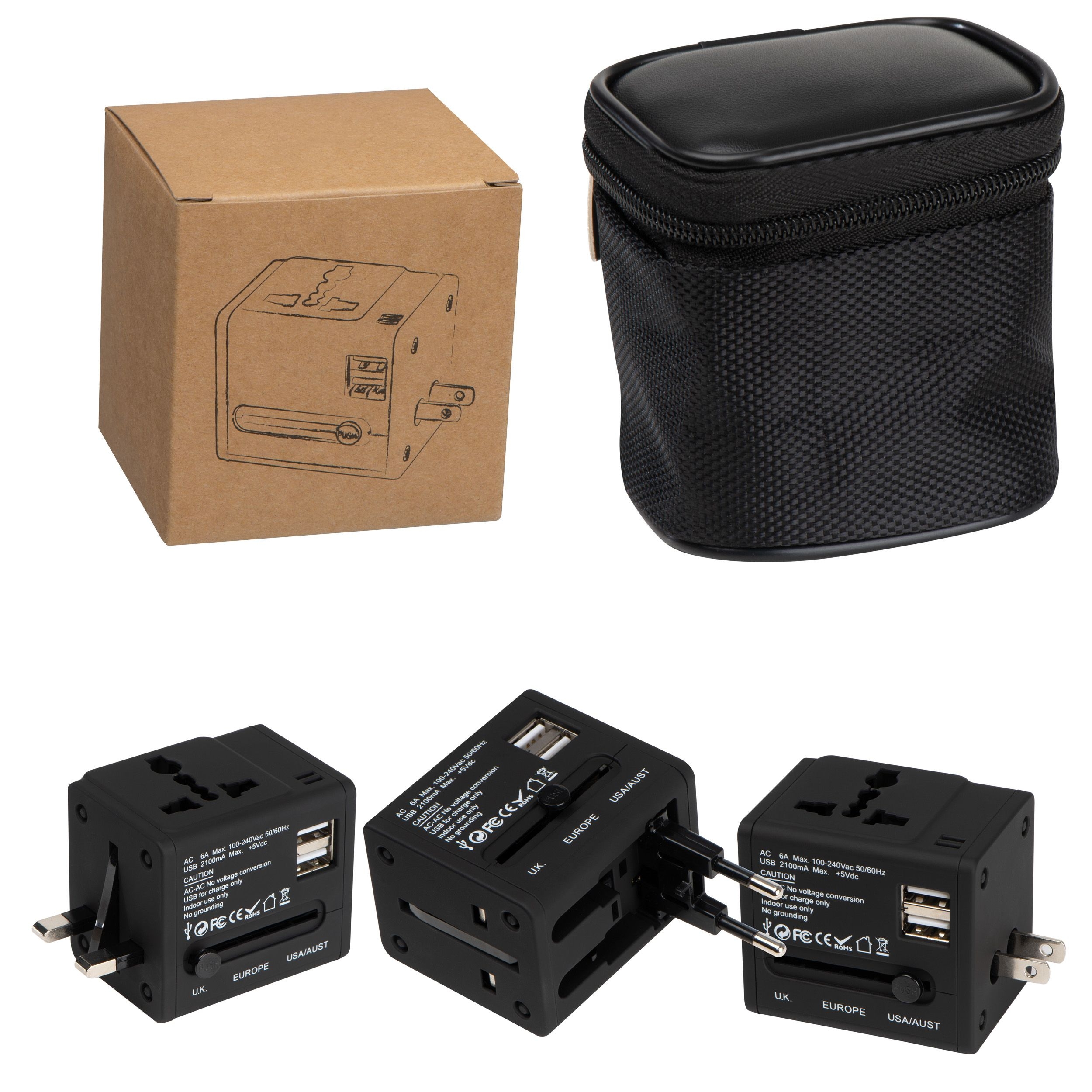 MA40838-03Gummierter Reiseadapter in einem Etui_ schwarz