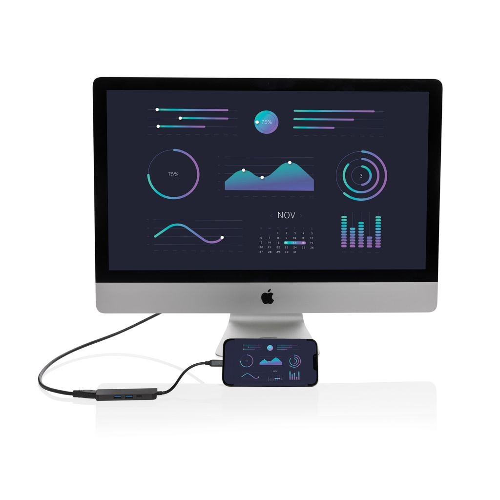 XDP308.65-2Terra Hub aus RCS recyceltem Aluminium mit HDMI-Input_ grau