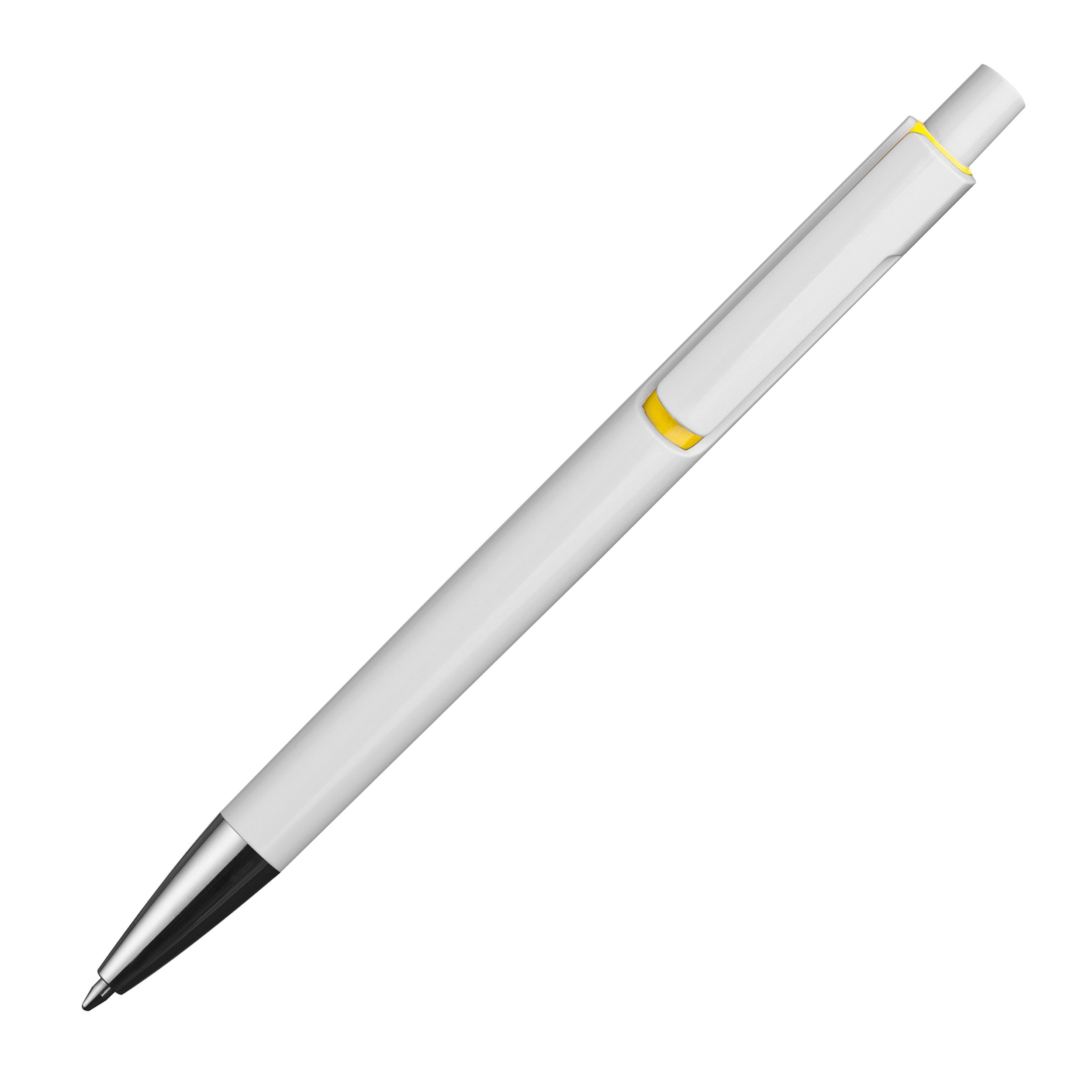 MA13537-08Weisser Kugelschreiber mit farbigen Applikationen _ gelb