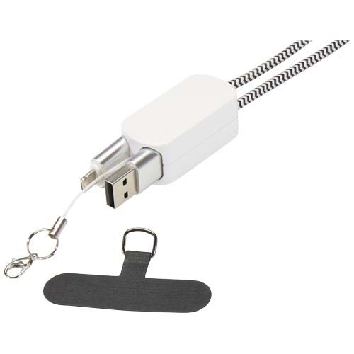 PF124494-1Anser Smartphone Lanyard aus recyceltem Kunststoff mit 27 W 5-in-1 integriertem Kabel_ weiss