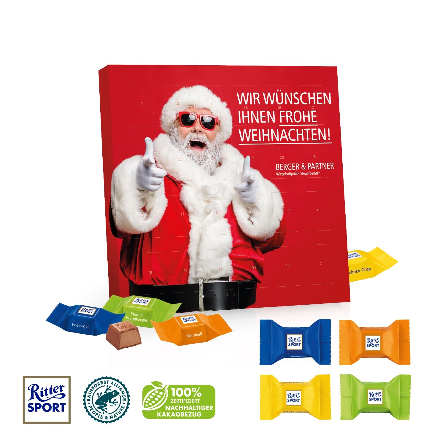 CD95196Tisch-Adventskalender mit Ritter SPORT Schokowuerfel