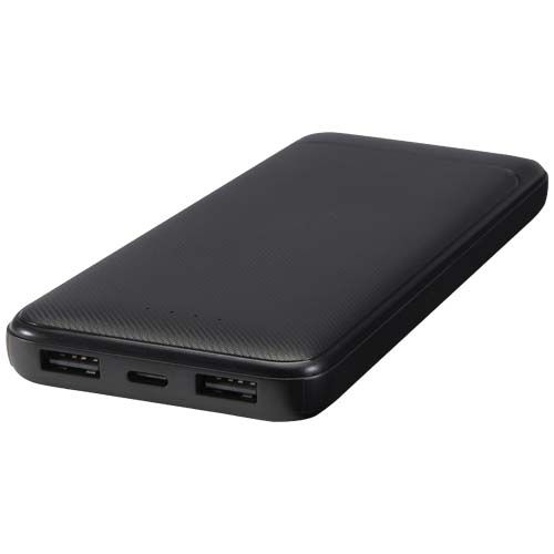 PF124459-2Adhil 10 W 10.000 mAh Powerbank aus recyceltem Kunststoff mit 2 integrierten Kabeln_ schwarz