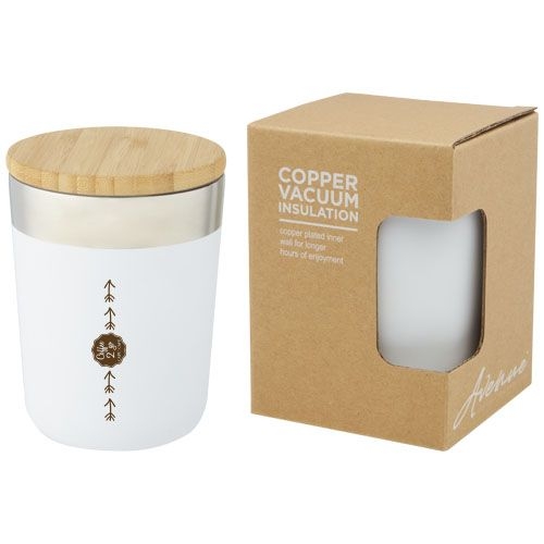 PF100670-1Lagan 330 ml Kupfer-Vakuum Isolierbecher mit Bambusdeckel_ weiss