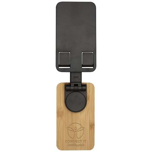 PF124464-2Alfirk Klappbare Smartphonehalterung  aus recyceltem Kunststoff mit Bambusdetails_ schwarz