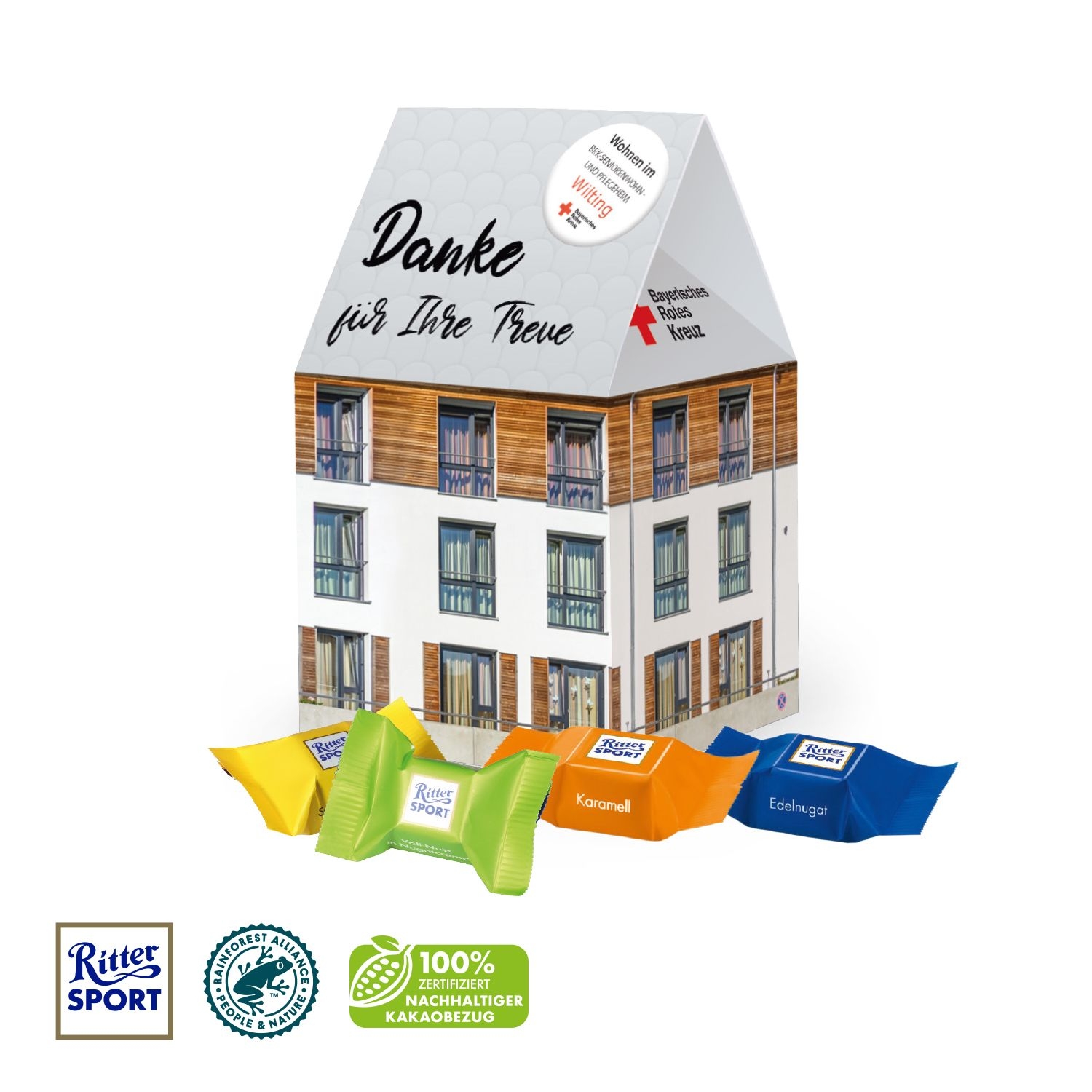 CD917183D Praesent _Haus_ mit Ritter SPORT Schokowuerfel