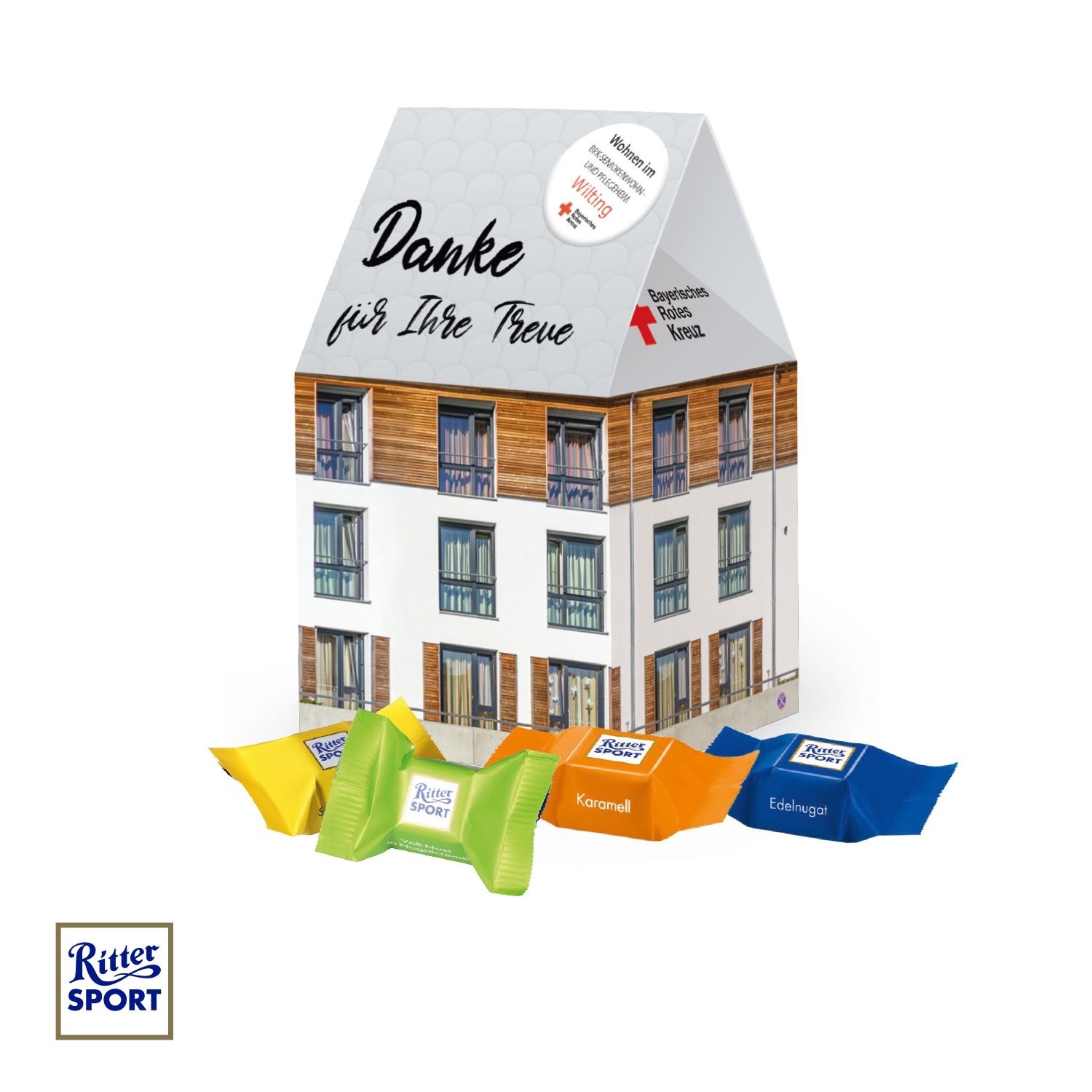 CD917183D Praesent Haus mit Ritter SPORT Schokowuerfel