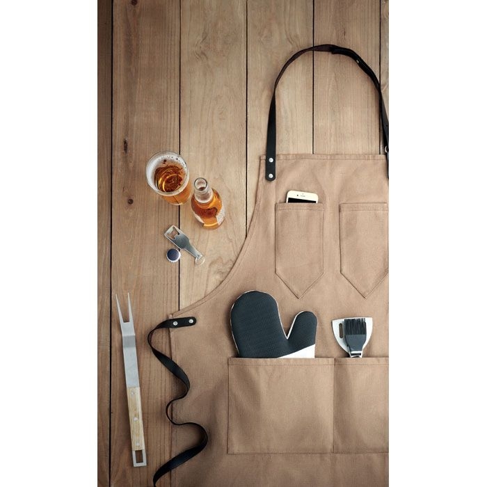 MO9237-67Chef Kochschuerze Leder_ Taupe