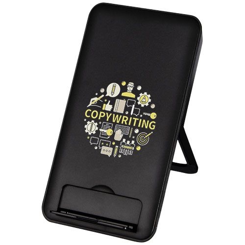 PF124203-1Loop 10 W kabelloses Ladepad aus recyceltem Kunststoff mit Telefonstaender_ schwarz