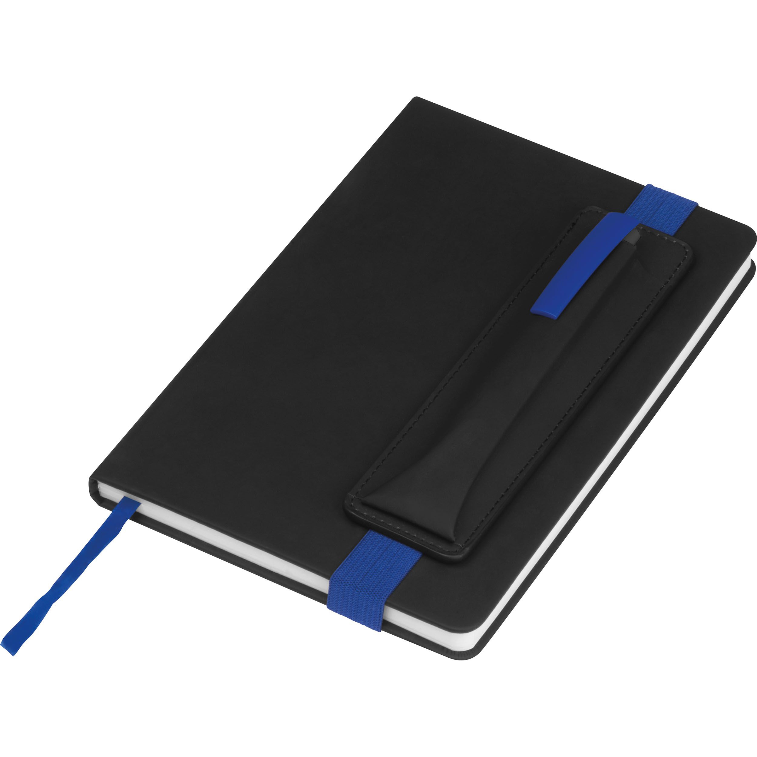 Notizbuch mit farbigen Applikationen, blau