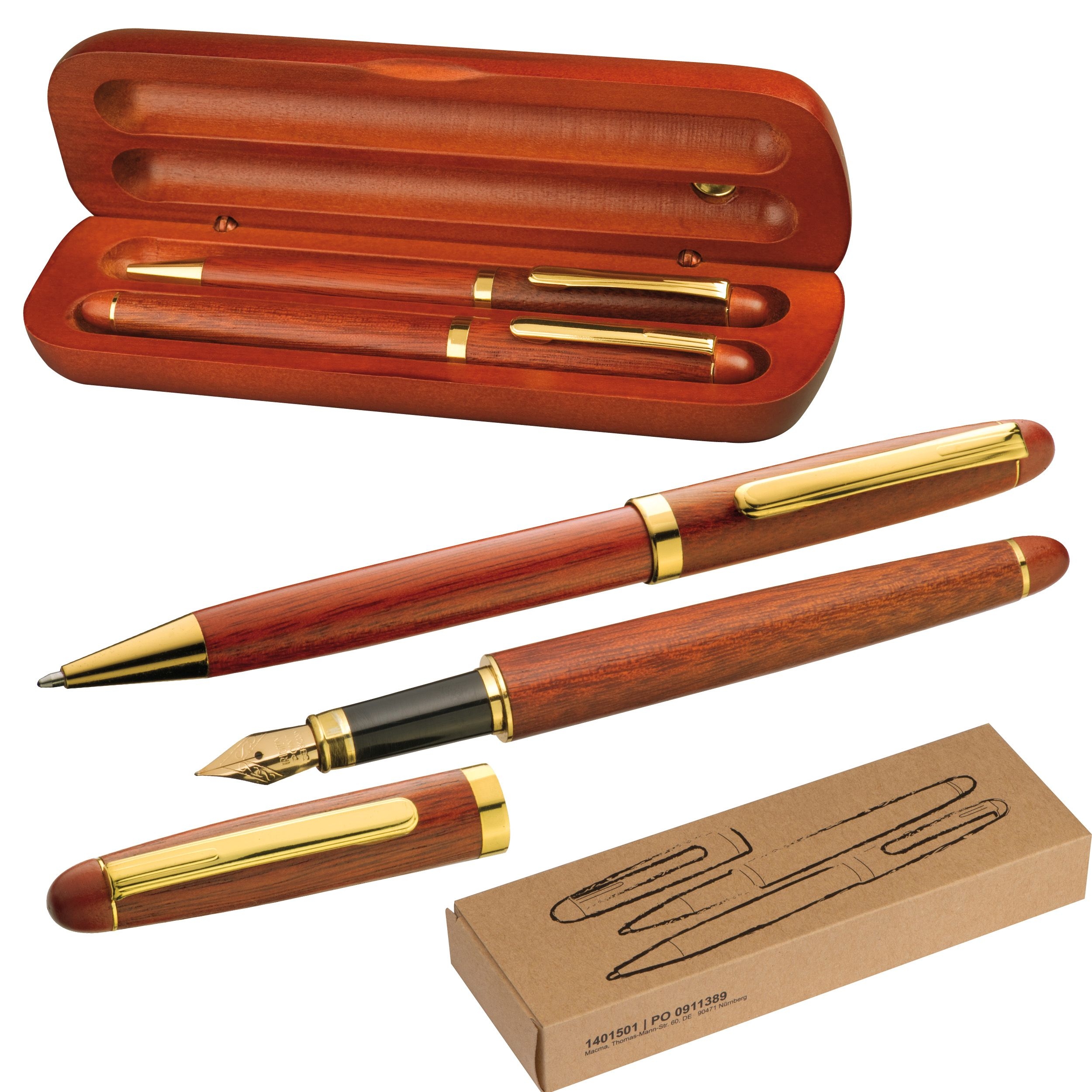 MA14015-01Holz Schreibset mit Kugelschreiber und Fuellfederhalter_ braun