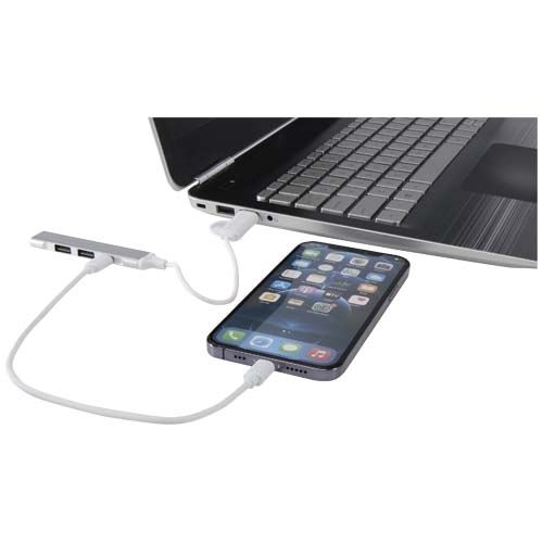 PF124469-1Alkaid 4 Port Hub aus recyceltem Aluminium mit USB-A- und Typ-C-Anschluessen und zwei Eingaengen_ silb