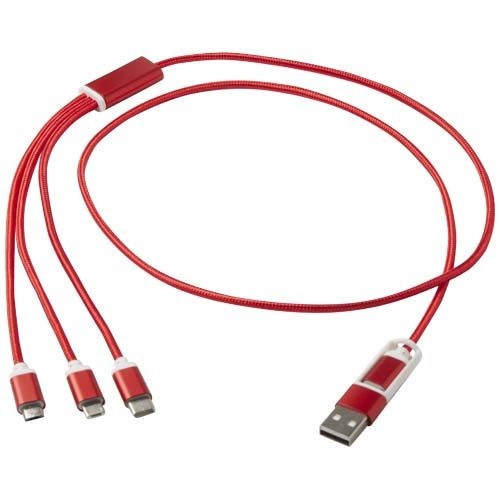 PF124386-1Versatile 5-in-1 Ladekabel aus recyceltem Aluminium_ rot