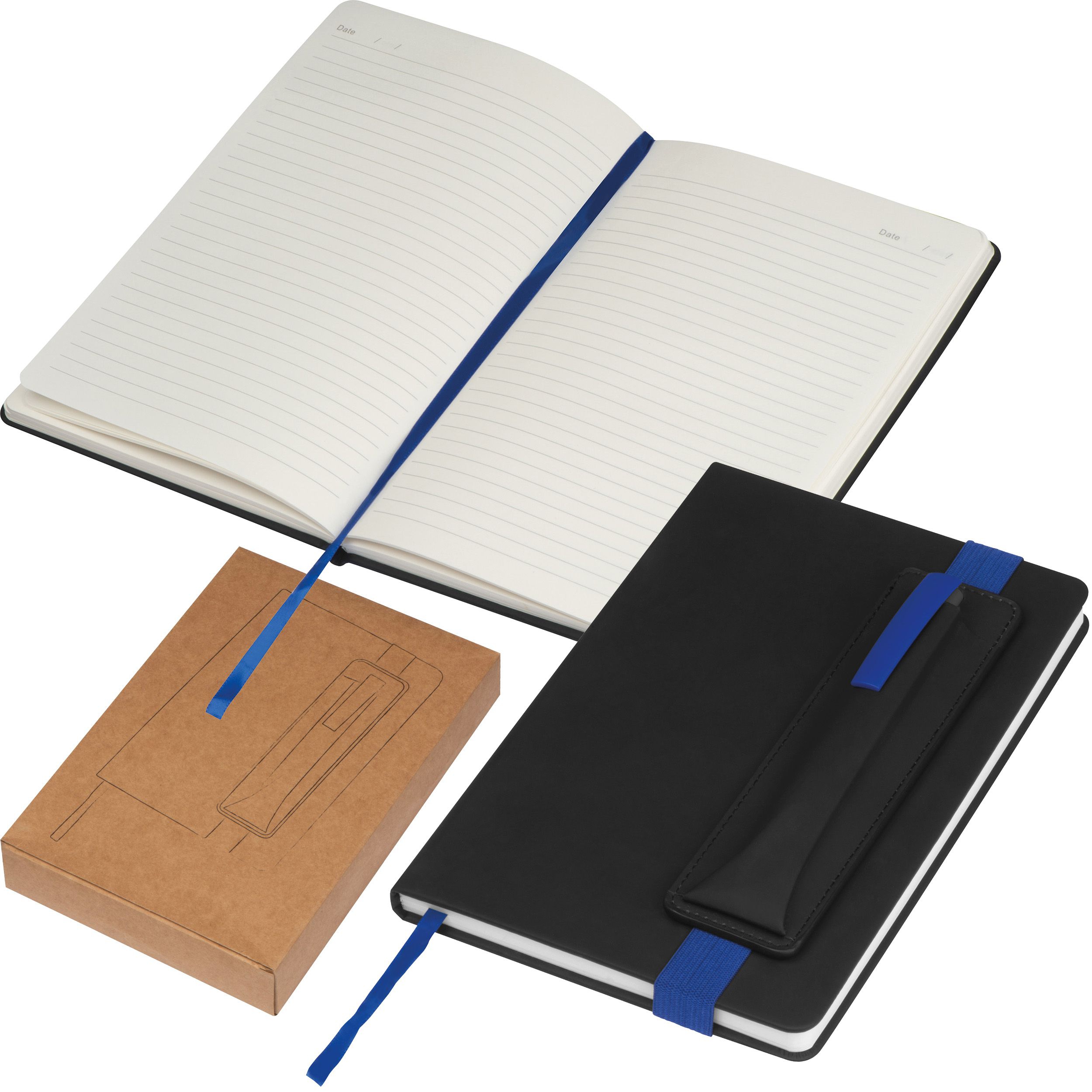 Notizbuch mit farbigen Applikationen, blau