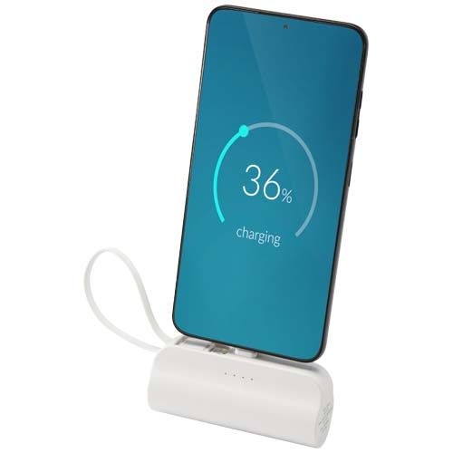 PF124472Alnair 10 W 5000 mAh Typ C Powerbank aus recyceltem Kunststoff mit integriertem Klappstaender und 2 i