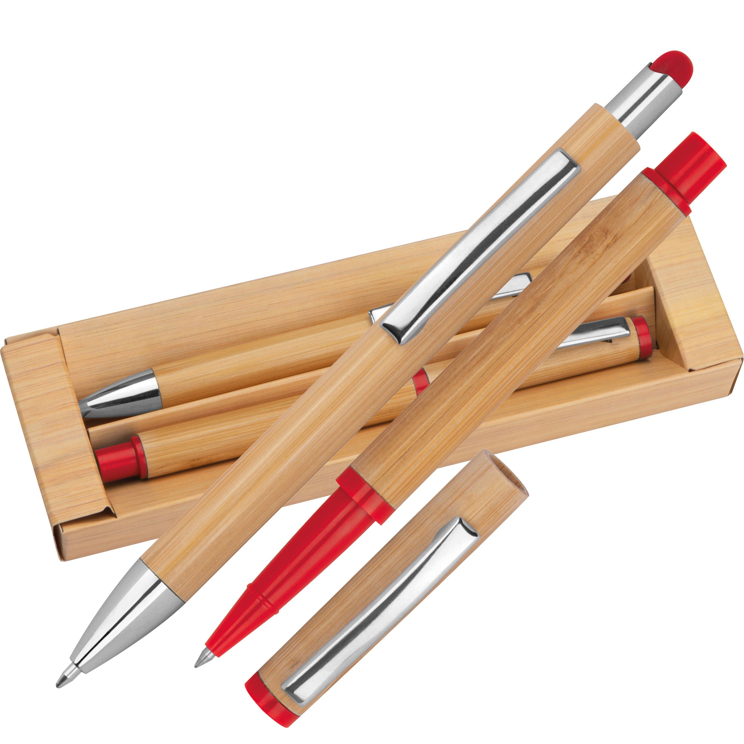 MA12558-05Schreibset aus Bambus_ rot