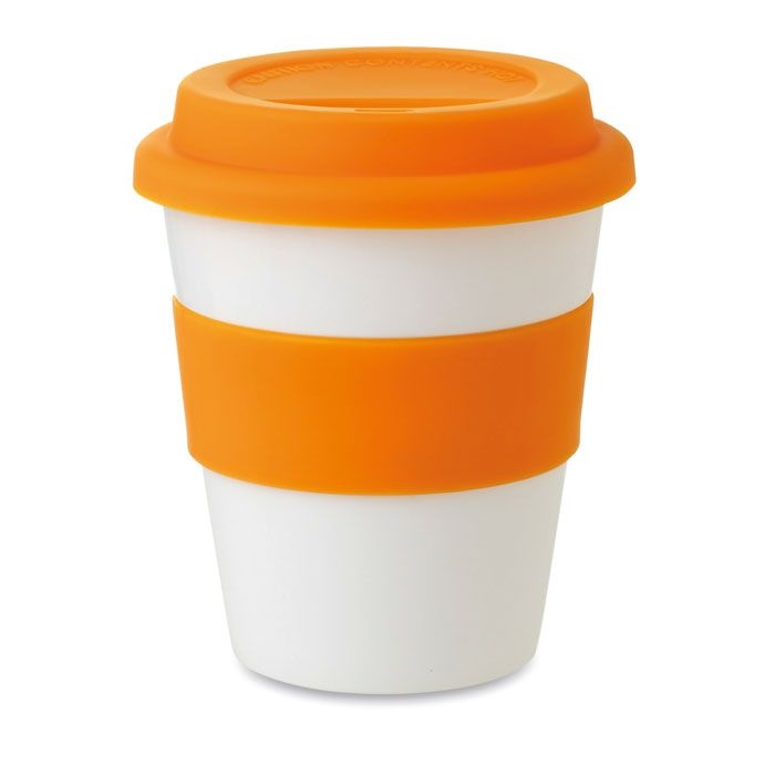 MO8078-10Astoria PP Becher mit Silikon-Deckel_ Orange MO8078-10Astoria PP Becher mit Silikon-Deckel_ Orange