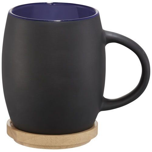 PF100466-2Hearth 400 ml Keramiktasse mit Holz Untersetzer_ schwarz_blau