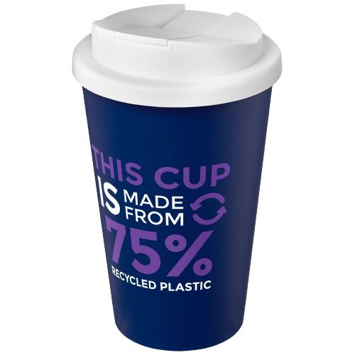 PF210425-10Americano® Eco 350 ml recycelter Becher mit auslaufsicherem Deckel_ blau_weiss