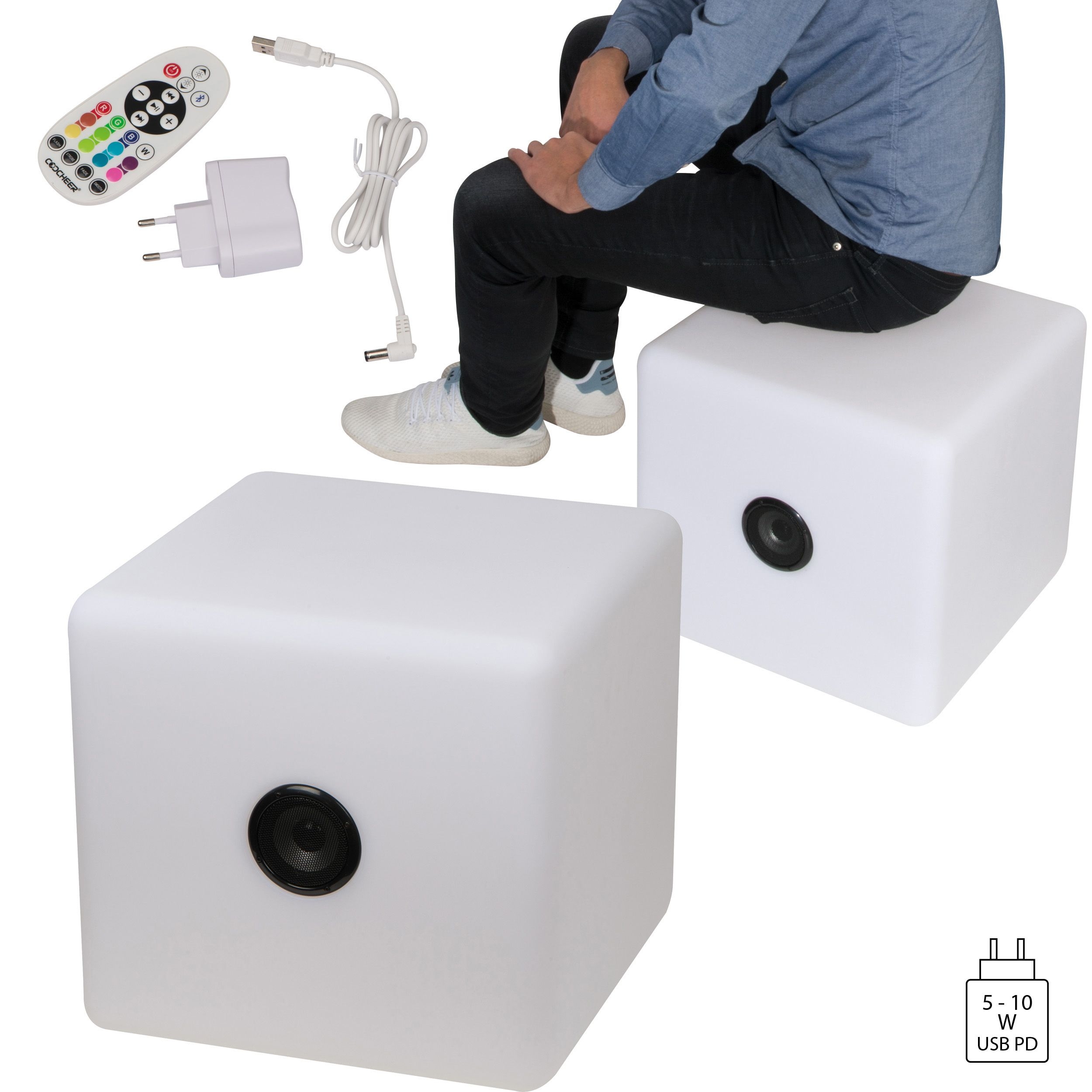 XXL Bluetooth Lautsprecher mit wechselnder LED-Beleuchtung, 2.200 mAh, weiß