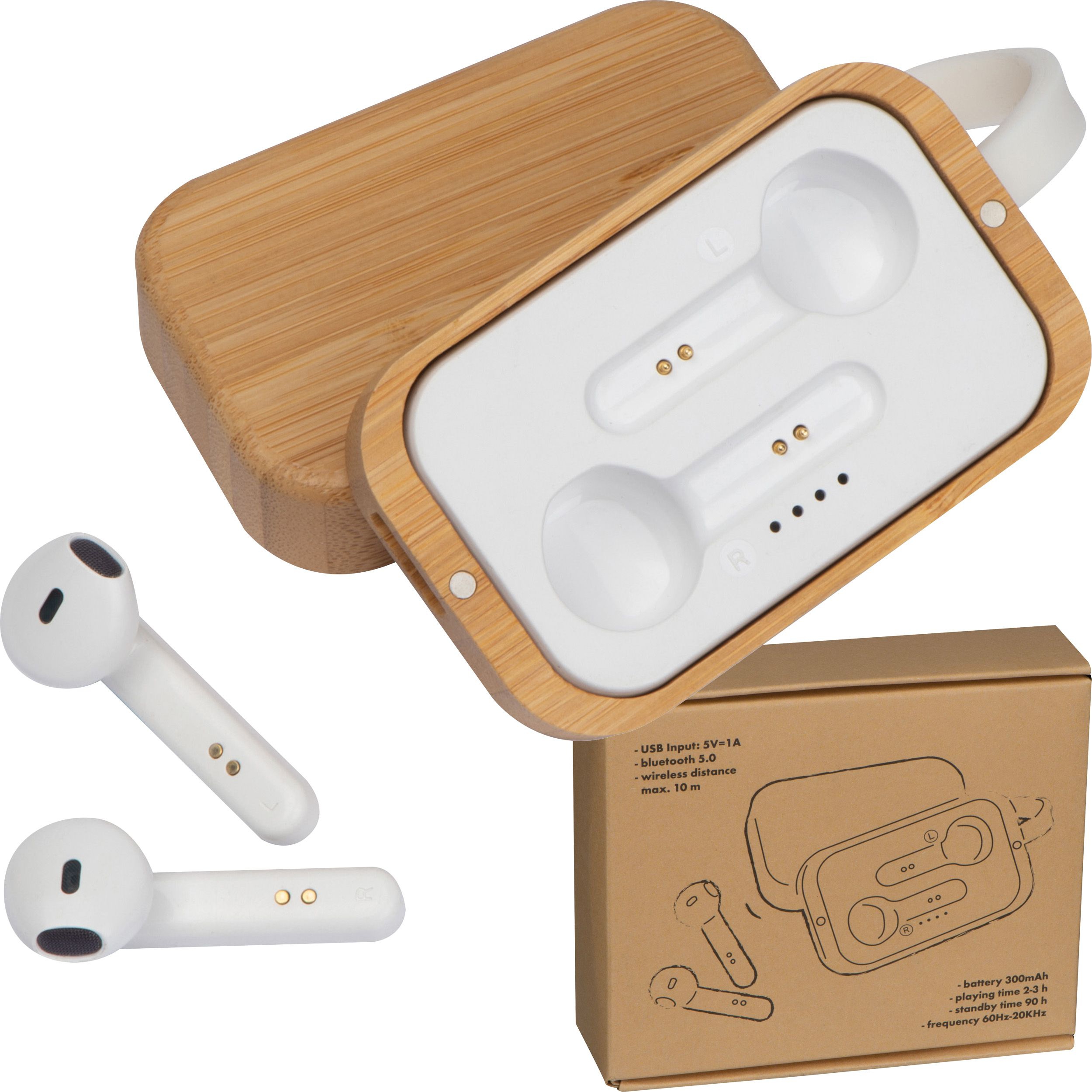 Bluetooth Kopfhörer in einer Bambusbox, beige