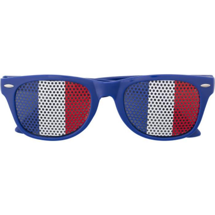 GI9346-910Fan Sonnenbrille aus Plexiglas Lexi_ blau_weiss_rot GI9346-910Fan Sonnenbrille aus Plexiglas Lexi_ blau_weiss_rot