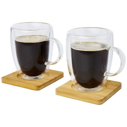 PF113316-1Manti 2-teiliger 350 ml doppelwandiger Glasbecher mit Bambusuntersetzer_ transparent_natural
