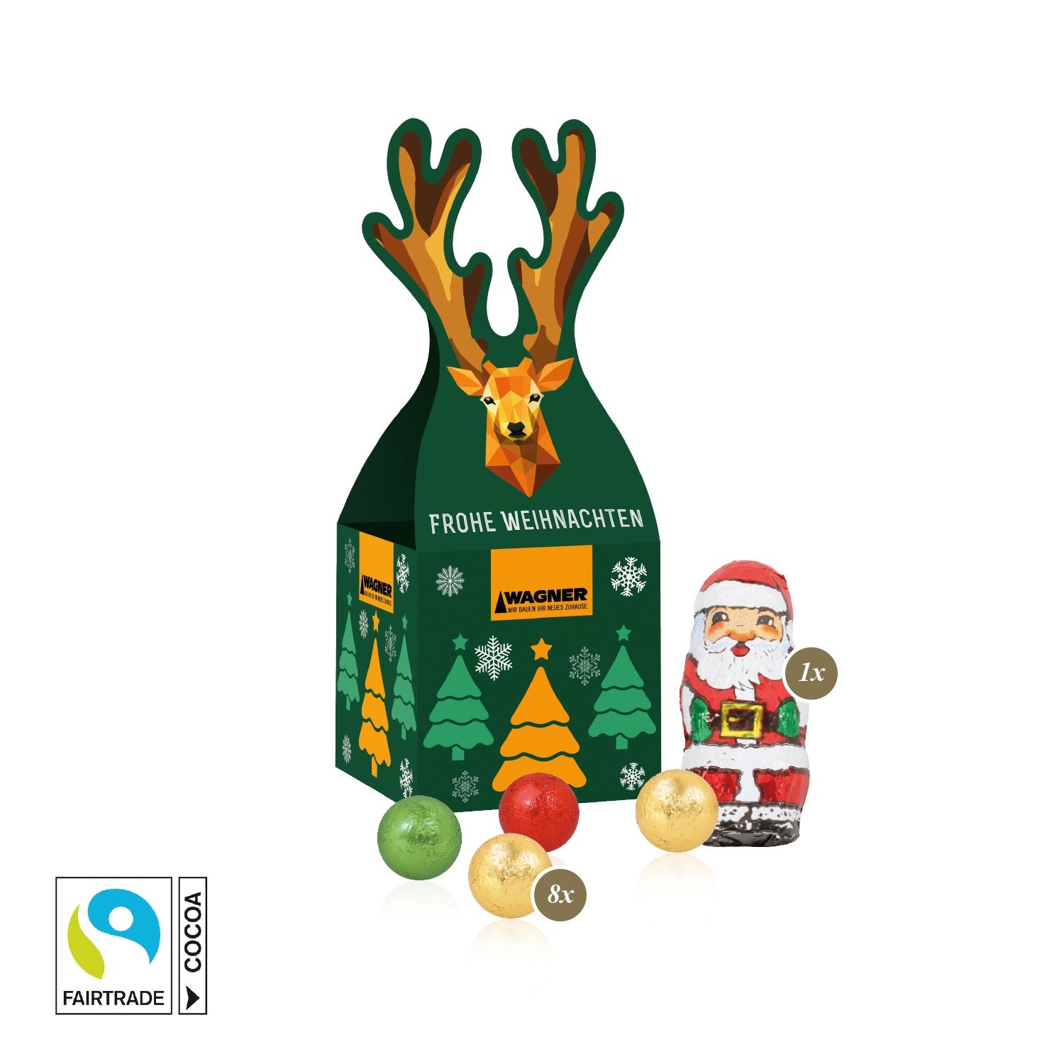 CD95565-013D Praesent _Rentier_ mit Fairtrade® Schokolade_ Milchschokolade Mischung
