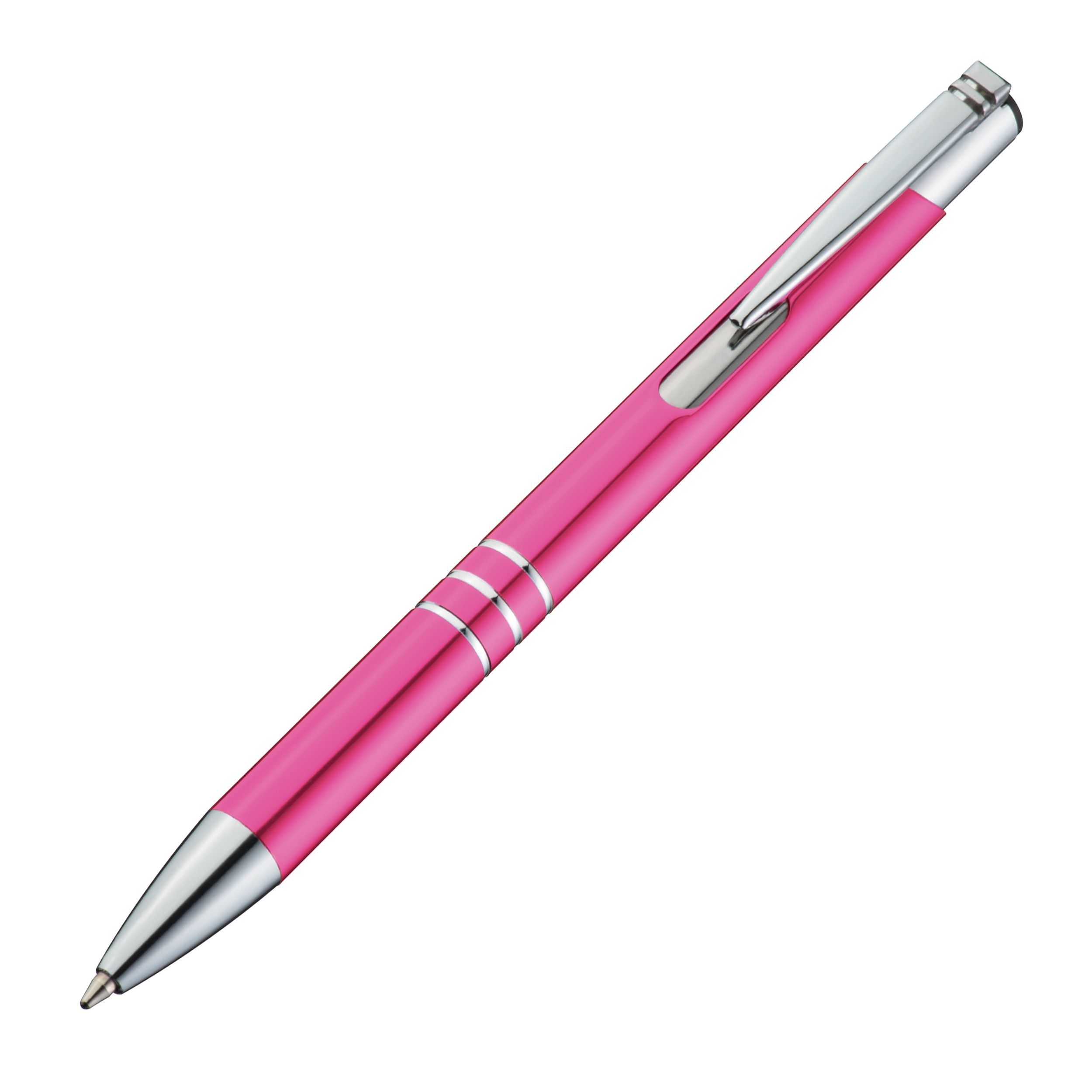 MA13339-11Kugelschreiber aus Metall mit 3 Zierringen_ pink